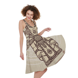 Ancient Mayan Statue Print Women's Sleeveless Dress