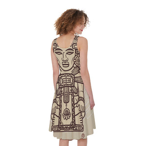 Ancient Mayan Statue Print Women's Sleeveless Dress