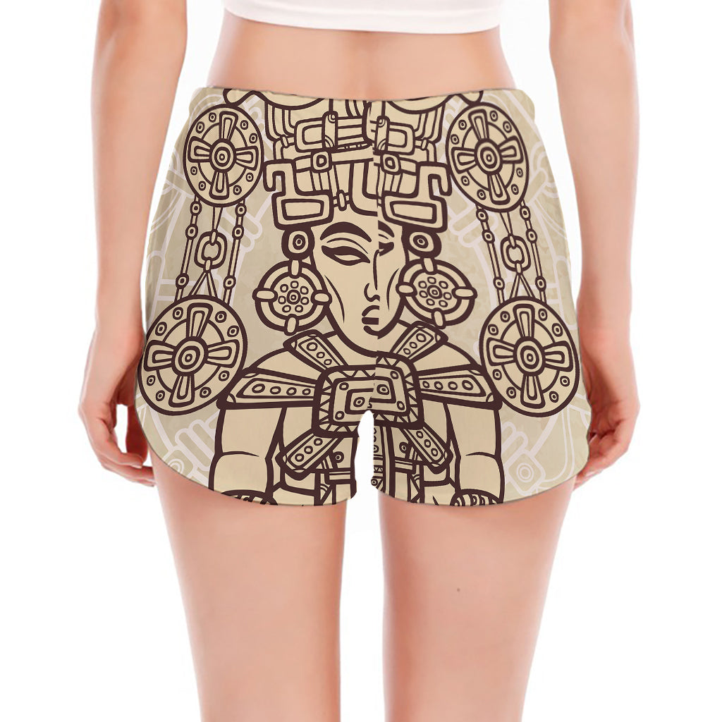 Ancient Mayan Statue Print Women's Split Running Shorts