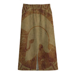 Ancient Spartan Helmet Print Cotton Front Slit Maxi Skirt