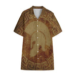 Ancient Spartan Helmet Print Cotton Hawaiian Shirt