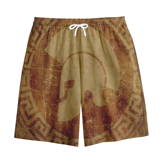 Ancient Spartan Helmet Print Cotton Shorts