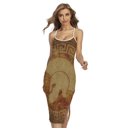 Ancient Spartan Helmet Print Cross Back Cami Dress