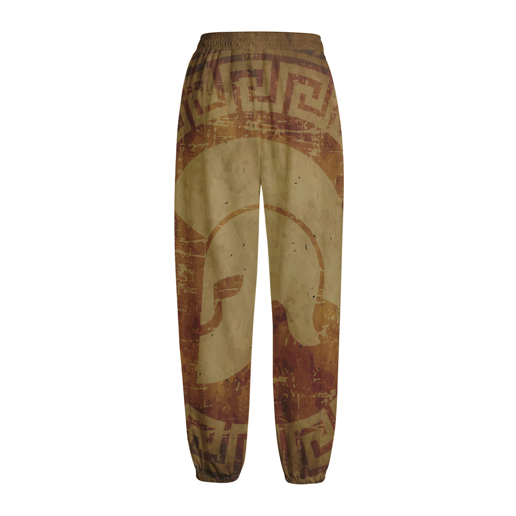 Ancient Spartan Helmet Print Fleece Lined Knit Pants