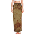 Ancient Spartan Helmet Print High Slit Maxi Skirt