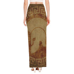 Ancient Spartan Helmet Print High Slit Maxi Skirt