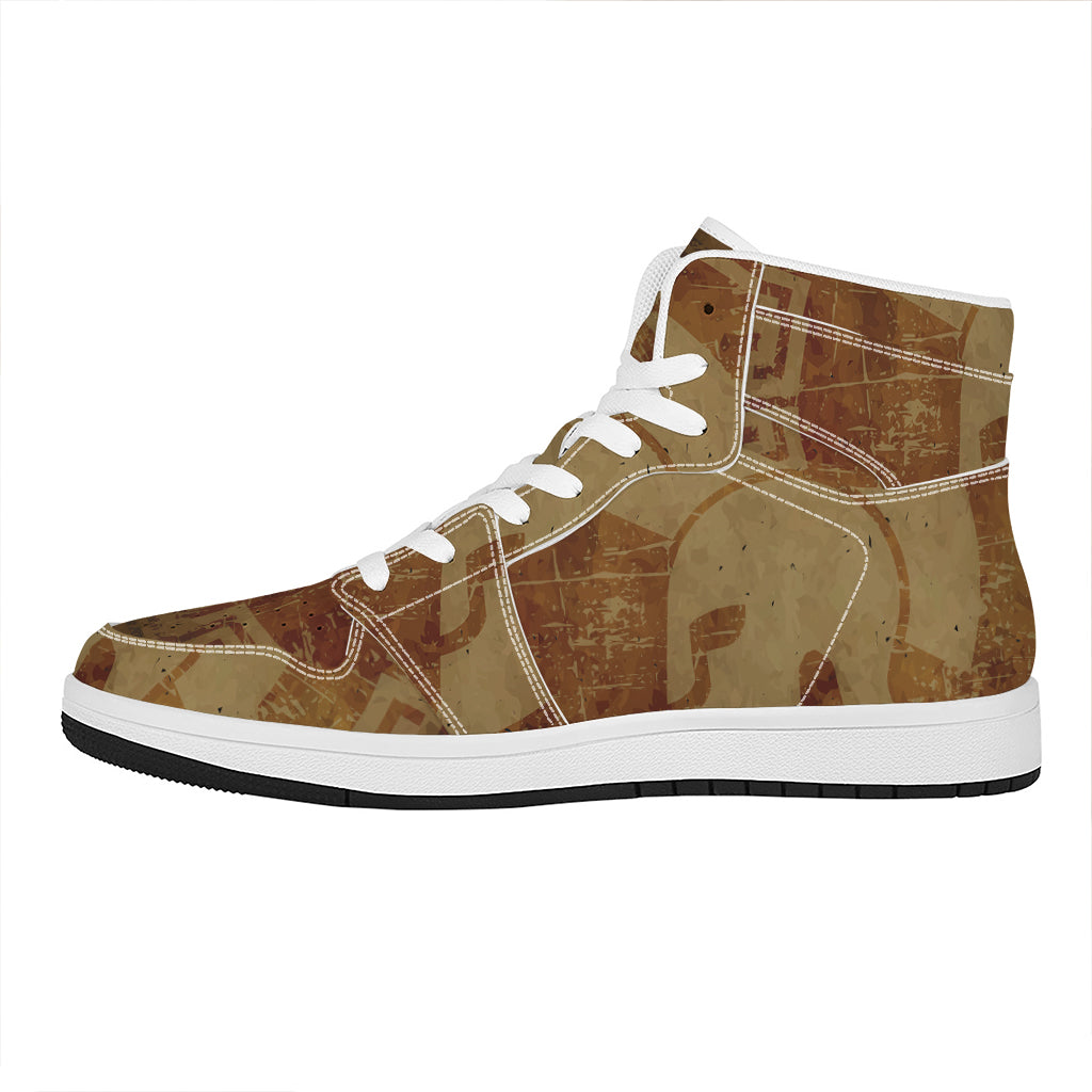 Ancient Spartan Helmet Print High Top Leather Sneakers