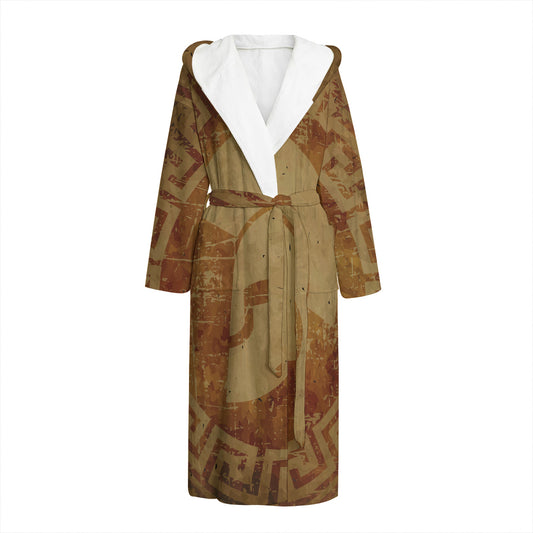 Ancient Spartan Helmet Print Hooded Bathrobe