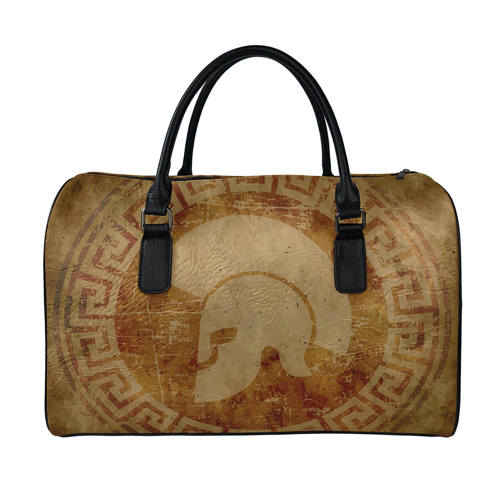 Ancient Spartan Helmet Print Leather Duffle Bag