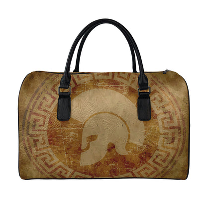 Ancient Spartan Helmet Print Leather Duffle Bag