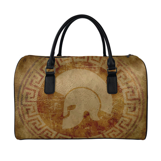 Ancient Spartan Helmet Print Leather Duffle Bag