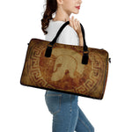 Ancient Spartan Helmet Print Leather Duffle Bag