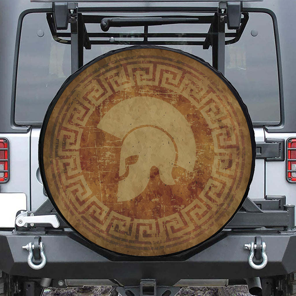 Ancient Spartan Helmet Print Leather Spare Tire Cover