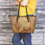 Ancient Spartan Helmet Print Leather Tote Bag