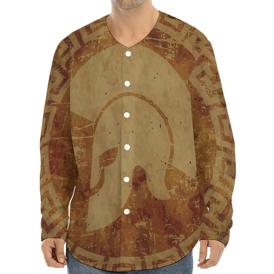 Ancient Spartan Helmet Print Long Sleeve Baseball Jersey