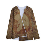 Ancient Spartan Helmet Print Long Sleeve Short Coat