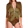 Ancient Spartan Helmet Print Long Sleeve Swimsuit