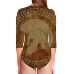 Ancient Spartan Helmet Print Long Sleeve Swimsuit