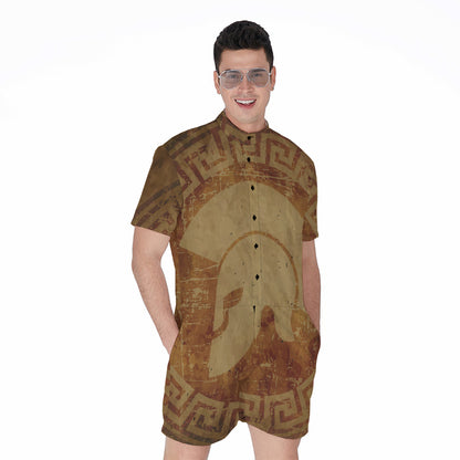 Ancient Spartan Helmet Print Men's Rompers