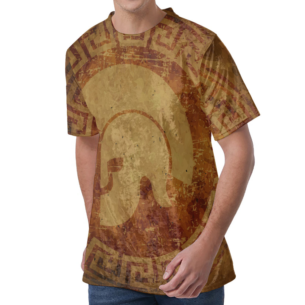 Ancient Spartan Helmet Print Men's Velvet T-Shirt