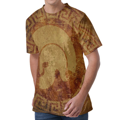 Ancient Spartan Helmet Print Men's Velvet T-Shirt