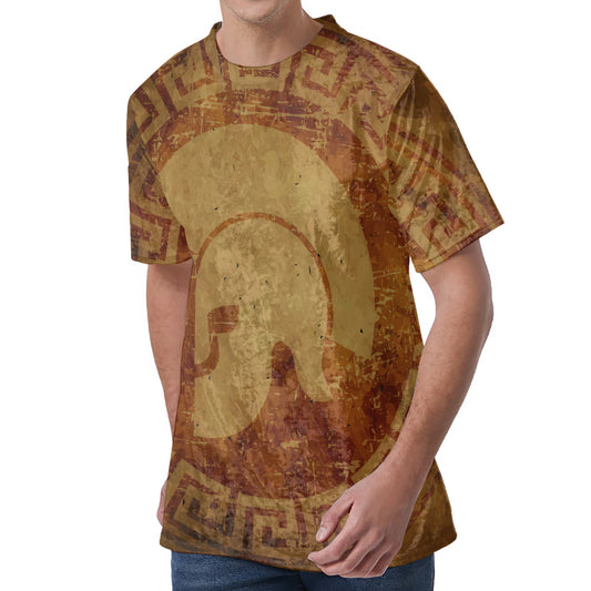 Ancient Spartan Helmet Print Men's Velvet T-Shirt