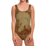Ancient Spartan Helmet Print One Piece Swimsuit