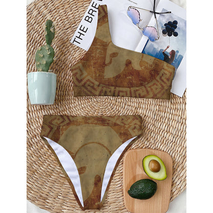 Ancient Spartan Helmet Print One Shoulder Bikini Top