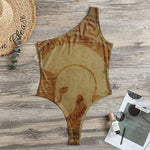 Ancient Spartan Helmet Print One Shoulder Bodysuit