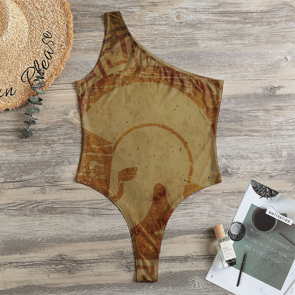 Ancient Spartan Helmet Print One Shoulder Bodysuit