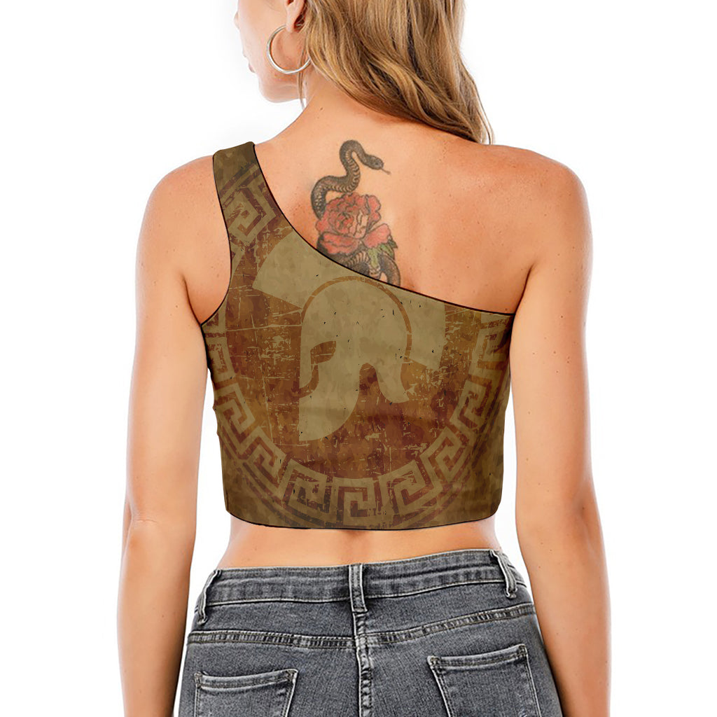 Ancient Spartan Helmet Print One Shoulder Crop Top