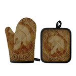 Ancient Spartan Helmet Print Oven Mitt And Pot Holder Set