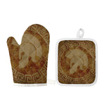 Ancient Spartan Helmet Print Oven Mitt And Pot Holder Set