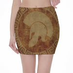 Ancient Spartan Helmet Print Pencil Mini Skirt
