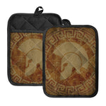 Ancient Spartan Helmet Print Pot Holders With Pocket