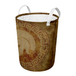 Ancient Spartan Helmet Print Round Laundry Basket