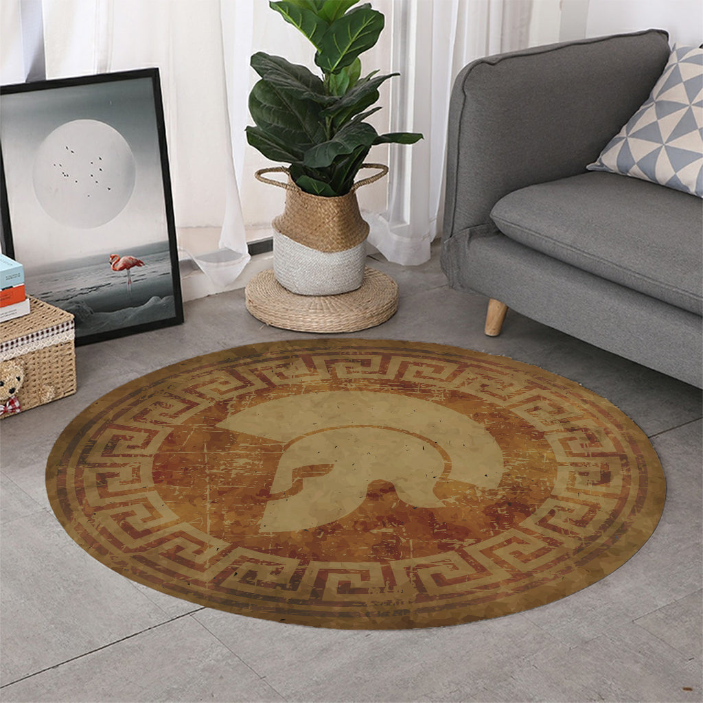 Ancient Spartan Helmet Print Round Rug
