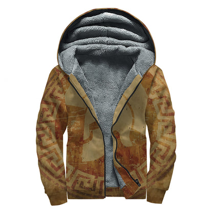 Ancient Spartan Helmet Print Sherpa Lined Zip Up Hoodie