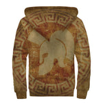 Ancient Spartan Helmet Print Sherpa Lined Zip Up Hoodie