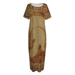 Ancient Spartan Helmet Print Short Sleeve Long Nightdress