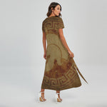 Ancient Spartan Helmet Print Short Sleeve Maxi Dress