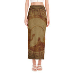 Ancient Spartan Helmet Print Side Slit Maxi Skirt