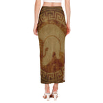 Ancient Spartan Helmet Print Side Slit Maxi Skirt