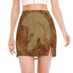 Ancient Spartan Helmet Print Side Slit Mini Skirt