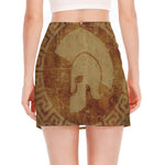 Ancient Spartan Helmet Print Side Slit Mini Skirt