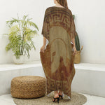 Ancient Spartan Helmet Print Silk V-Neck Kaftan Dress