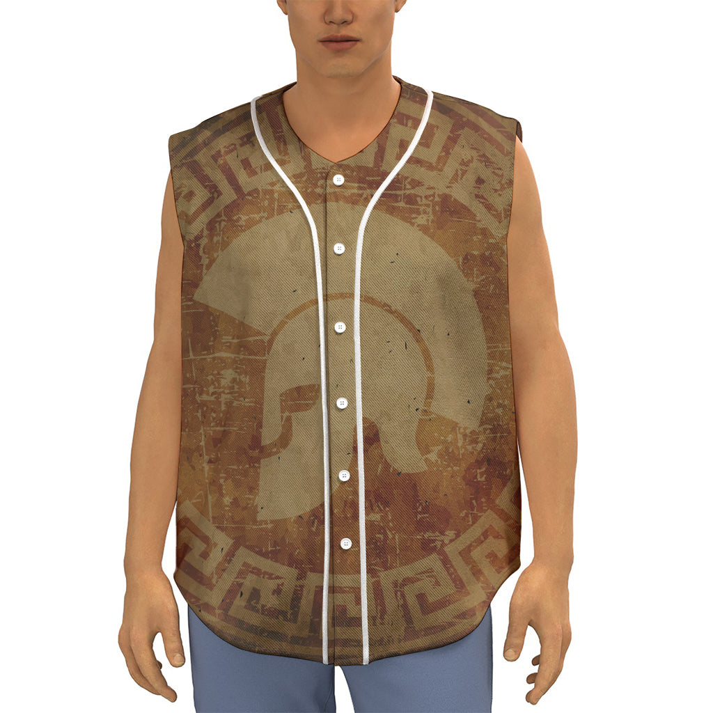 Ancient Spartan Helmet Print Sleeveless Baseball Jersey