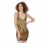 Ancient Spartan Helmet Print Sleeveless Bodycon Dress