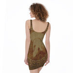 Ancient Spartan Helmet Print Sleeveless Bodycon Dress