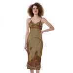 Ancient Spartan Helmet Print Slim Fit Midi Cami Dress